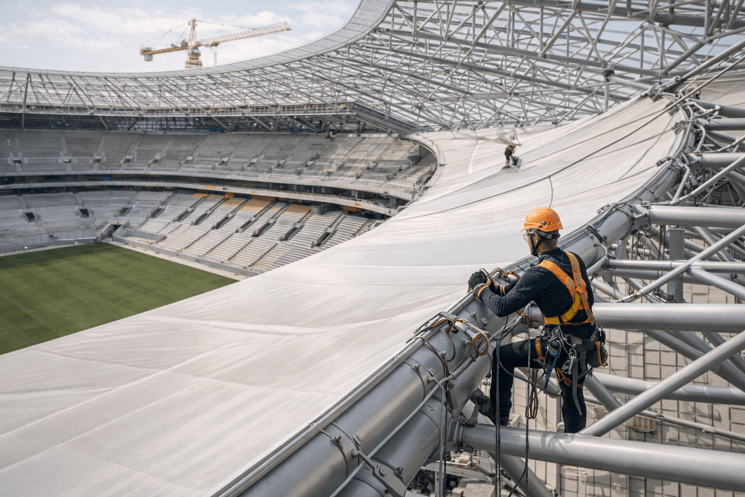 ETFE PTFE tensile membrane roofing installation in UAE
